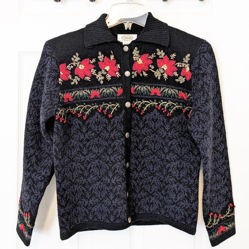 Talbots Lambswool/Silk Embroidered Knit Sweater